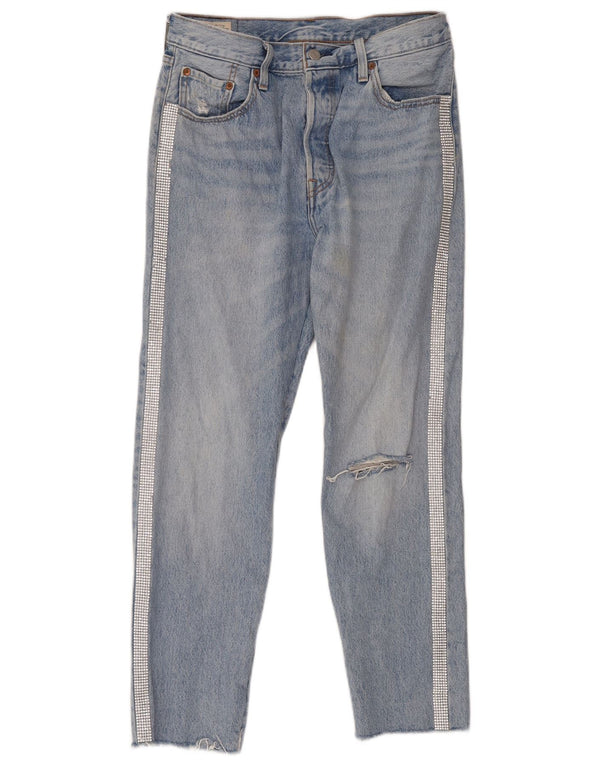 Женские потертые прямые джинсы Levi's 501 W29 L28, синий хлопок