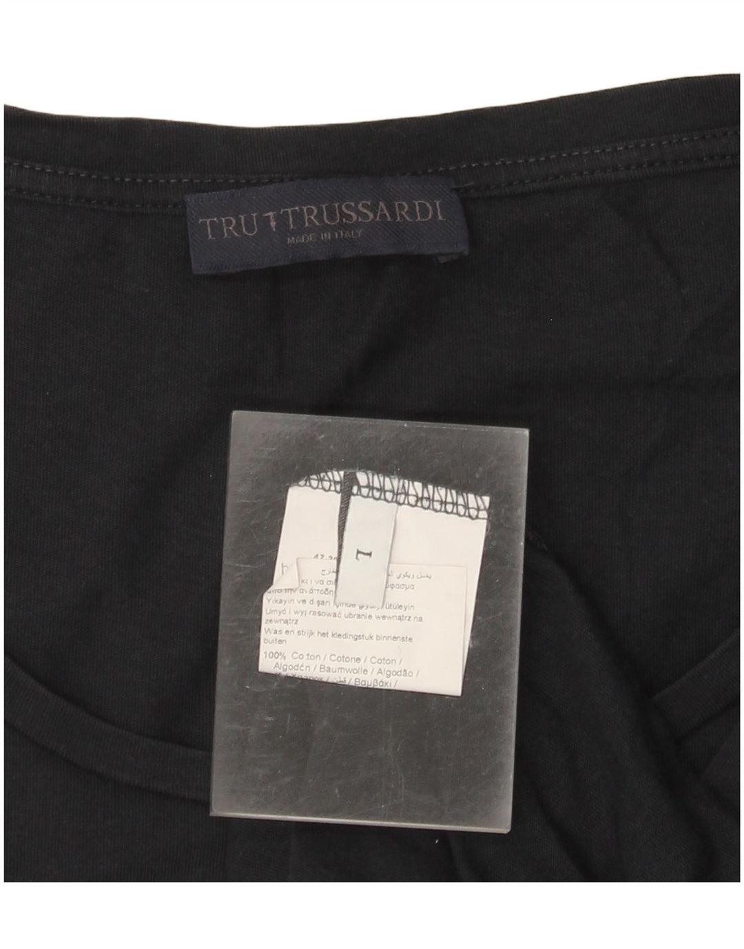 TRUSSARDI Женская футболка с рисунком Top UK 16, большой черный хлопок