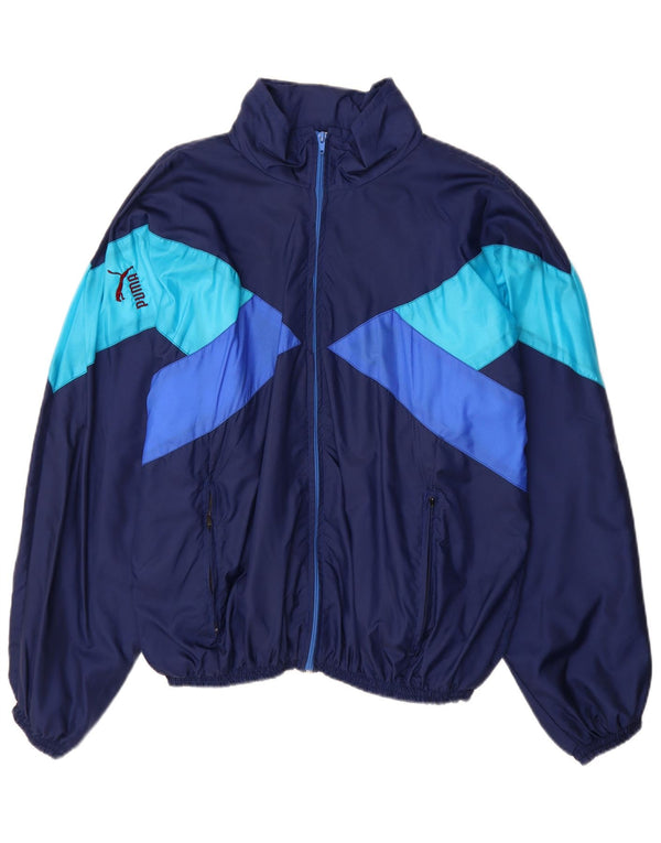 PUMA Mens Tracksuit Top Jacket 2XL Navy Blue Colourblock Cotton
