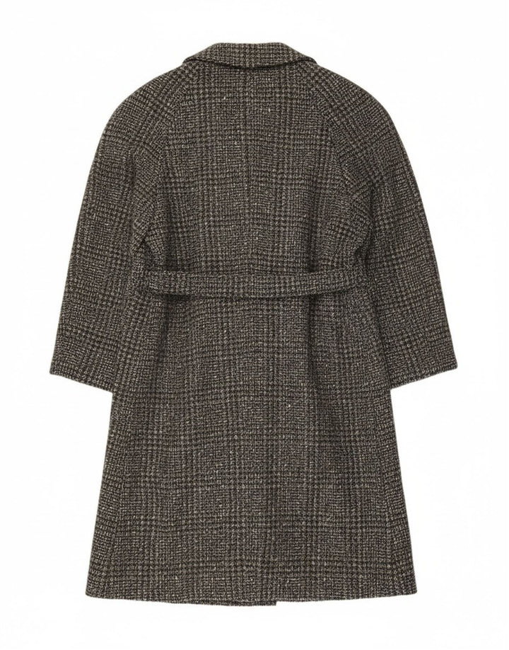 Винтажное женское пальто IT 54 3XL серое в клетку из натуральной шерсти