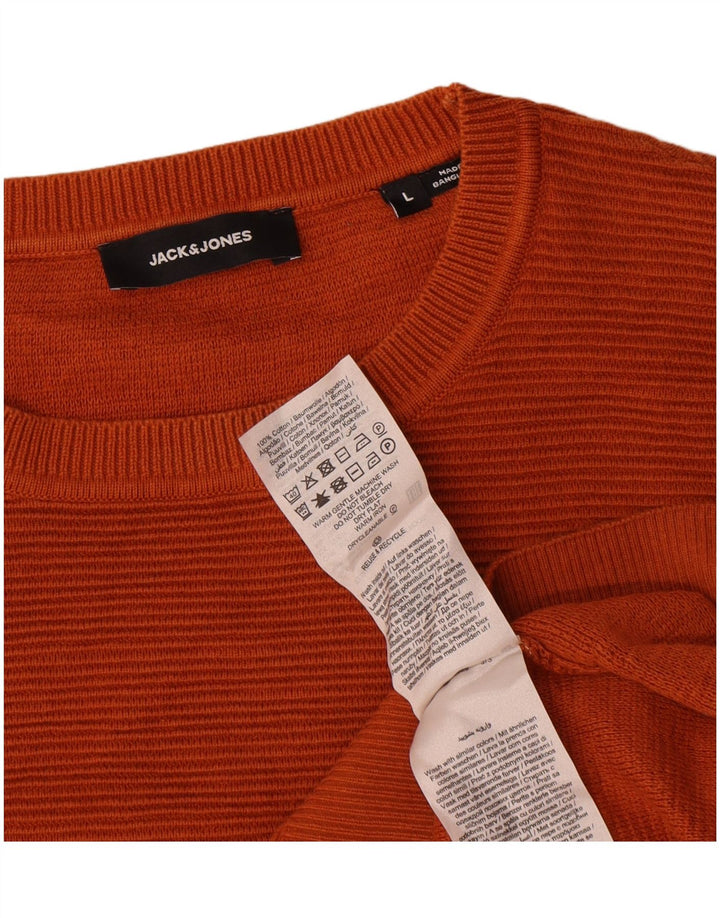 Мужской джемпер с круглым вырезом Jack & Jones, большой оранжевый хлопковый свитер