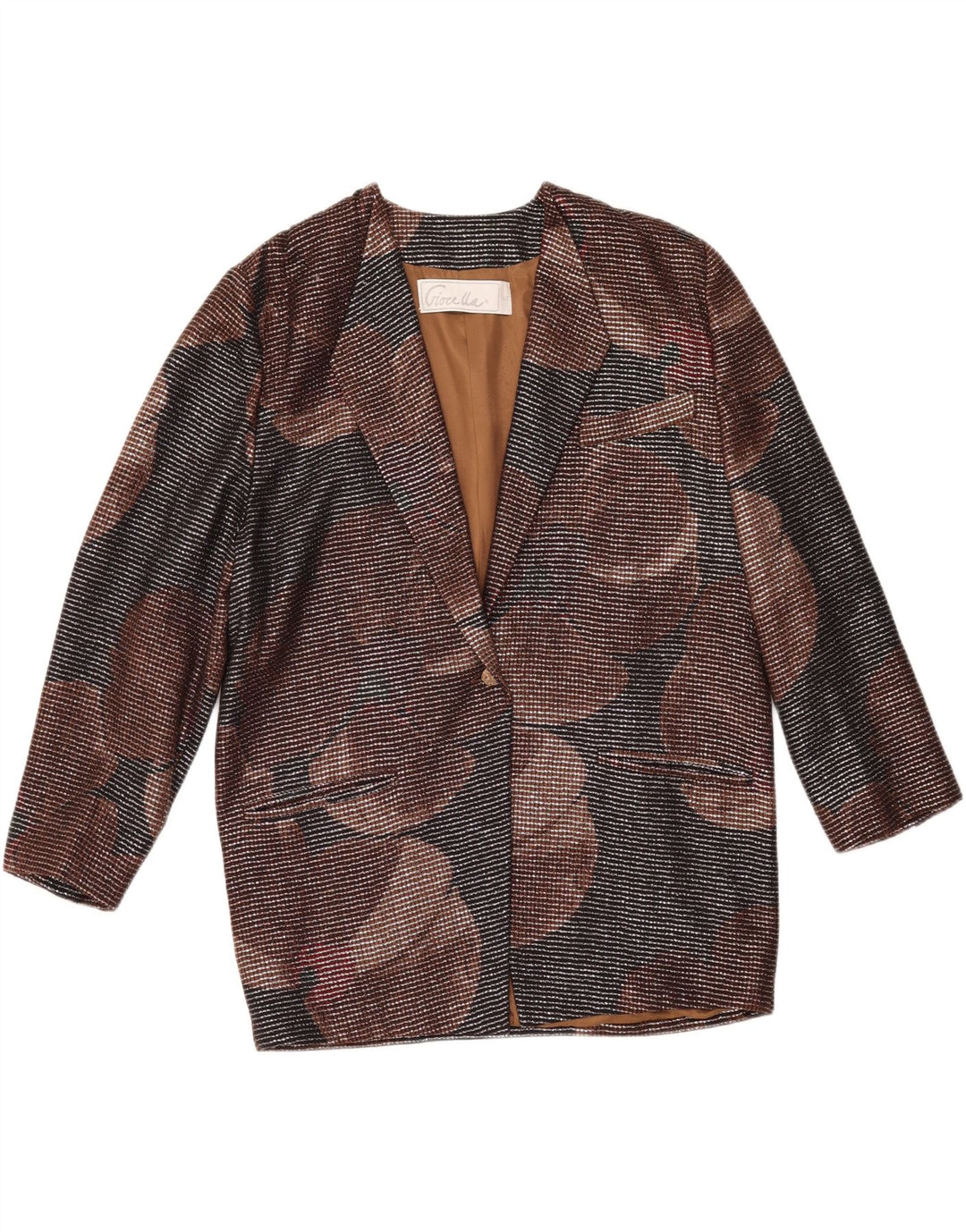 ВИНТАЖНЫЙ женский пиджак на 1 пуговице IT 46, большой разноцветный с геометрическим узором