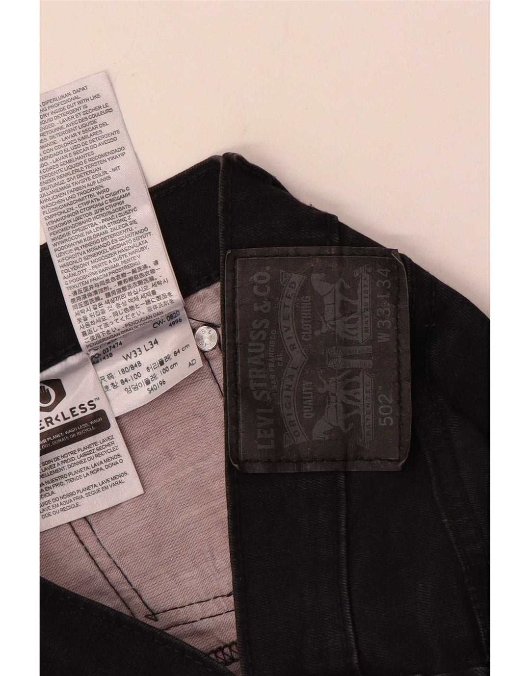 Мужские зауженные джинсы Levi's 502 W33 L34, черный хлопок