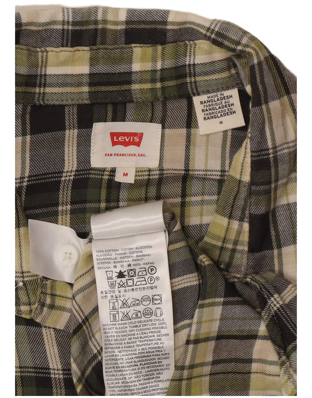 Мужская рубашка стандартного кроя с короткими рукавами Levi's, хлопковая ткань в зеленую клетку среднего размера