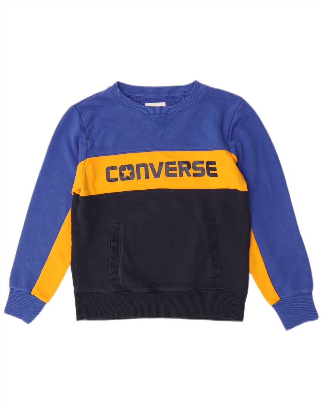 Джемпер с рисунком Converse для мальчиков 10-11 лет, средний синий с цветными блоками