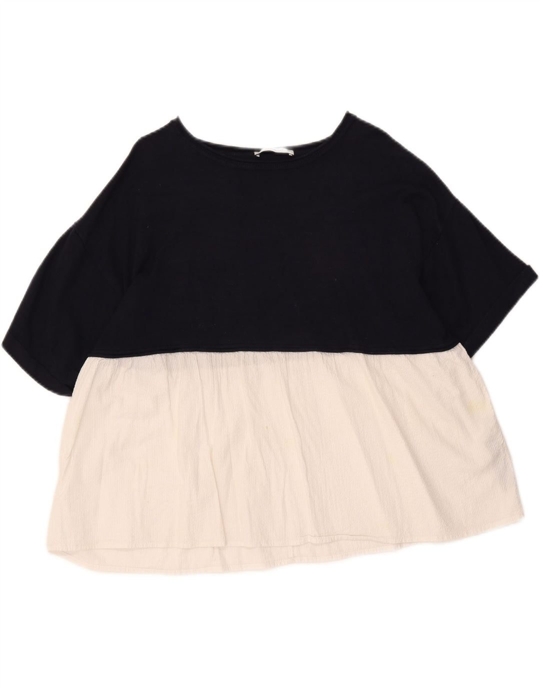 ZARA Womens Oversized Blouse Top UK 10 Small Navy Blue Colourblock Cotton