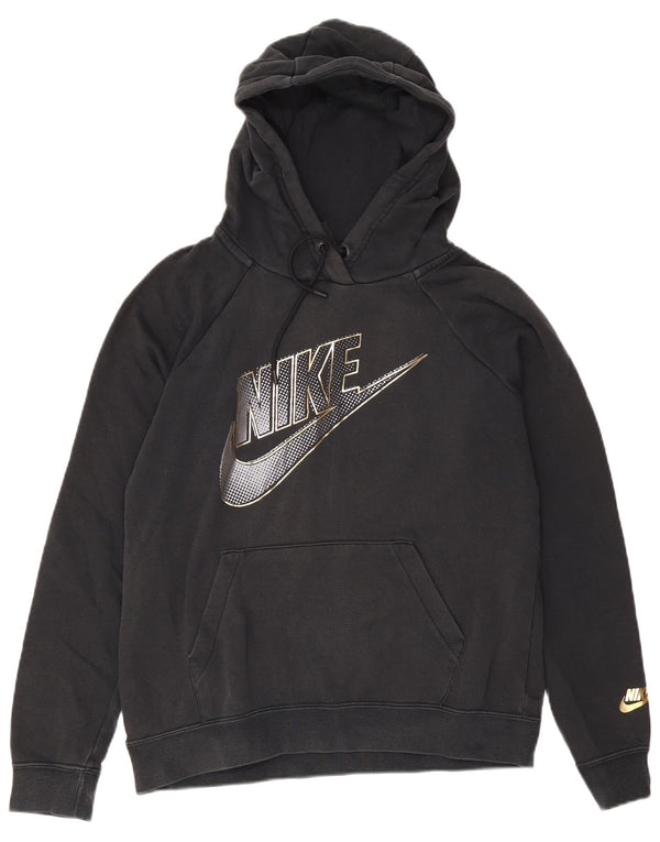 Женский джемпер с капюшоном большого размера с рисунком Nike UK 10, маленький, черный, хлопковый