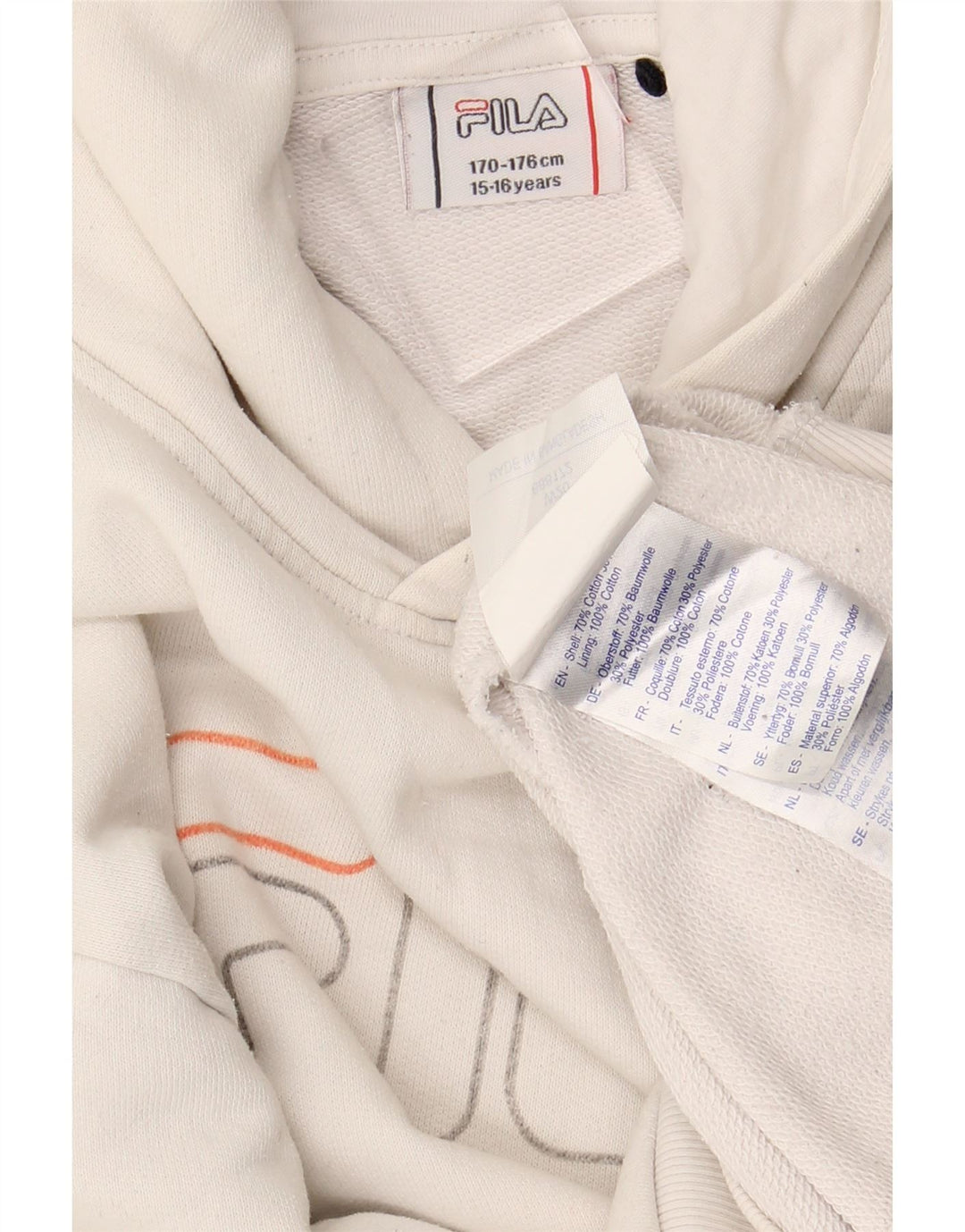 Джемпер с капюшоном FILA для мальчиков с рисунком, 15–16 лет, белый хлопок