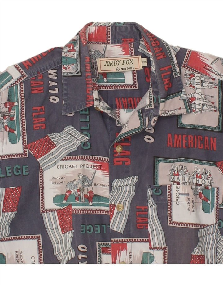 NORTONS Boys Short Sleeve Shirt 9-10 Years Navy Blue Patchwork Cotton Vintage Nortons and Second-Hand Nortons from Messina Hembry 
