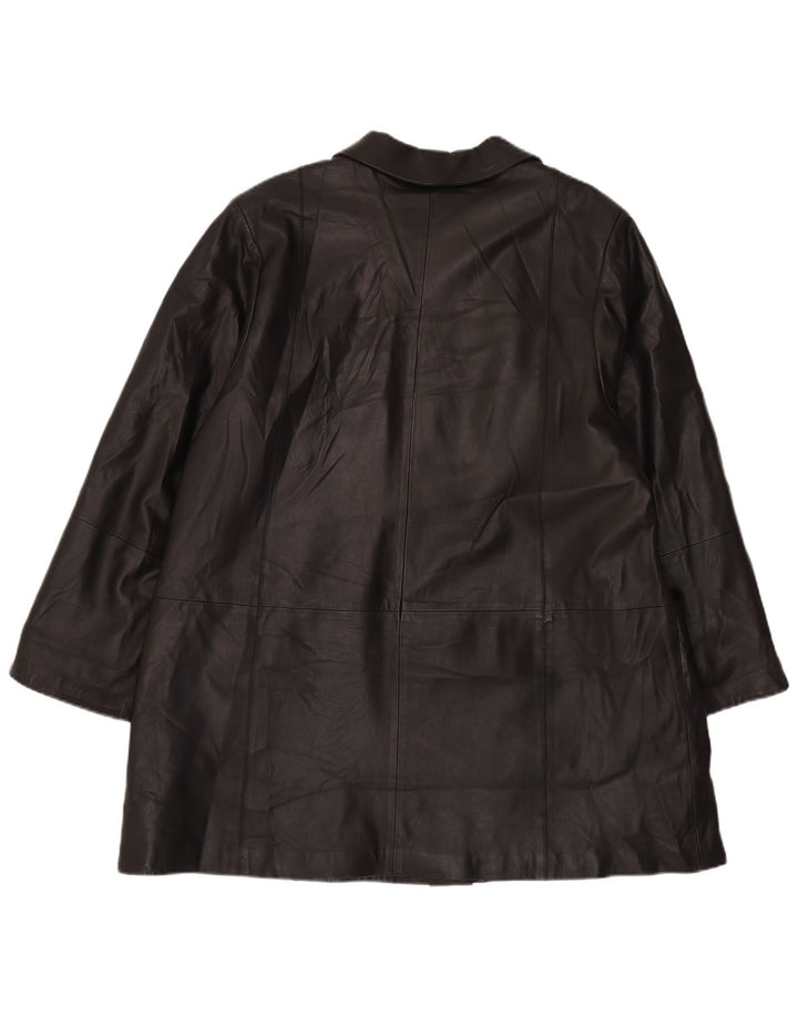 Винтажное женское кожаное пальто оверсайз IT 48 XL, черное кожаное