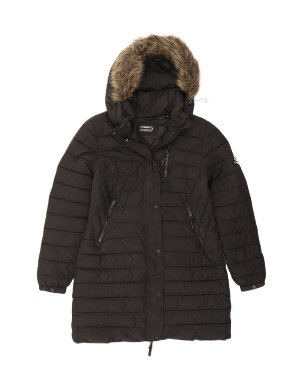 Женская утепленная куртка с капюшоном Superdry UK 12, средний черный полиэстер