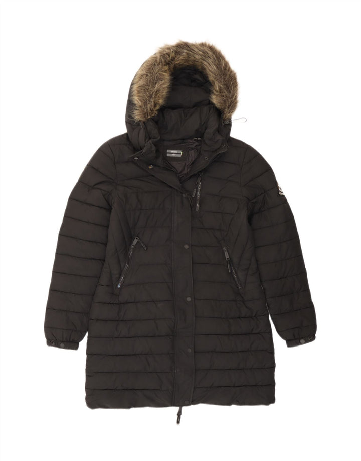 Женская утепленная куртка с капюшоном Superdry UK 12, средний черный полиэстер