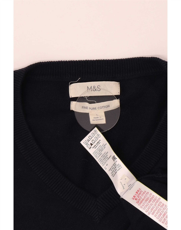 Мужской джемпер с v-образным вырезом Marks & Spencer, большой темно-синий хлопковый свитер