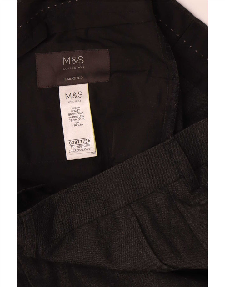 Мужские зауженные брюки Marks & Spencer W34 L31 из полиэстера серого цвета