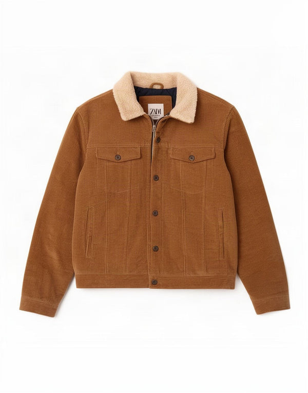 Мужская вельветовая куртка Zara UK 40, большая коричневая с цветными блоками