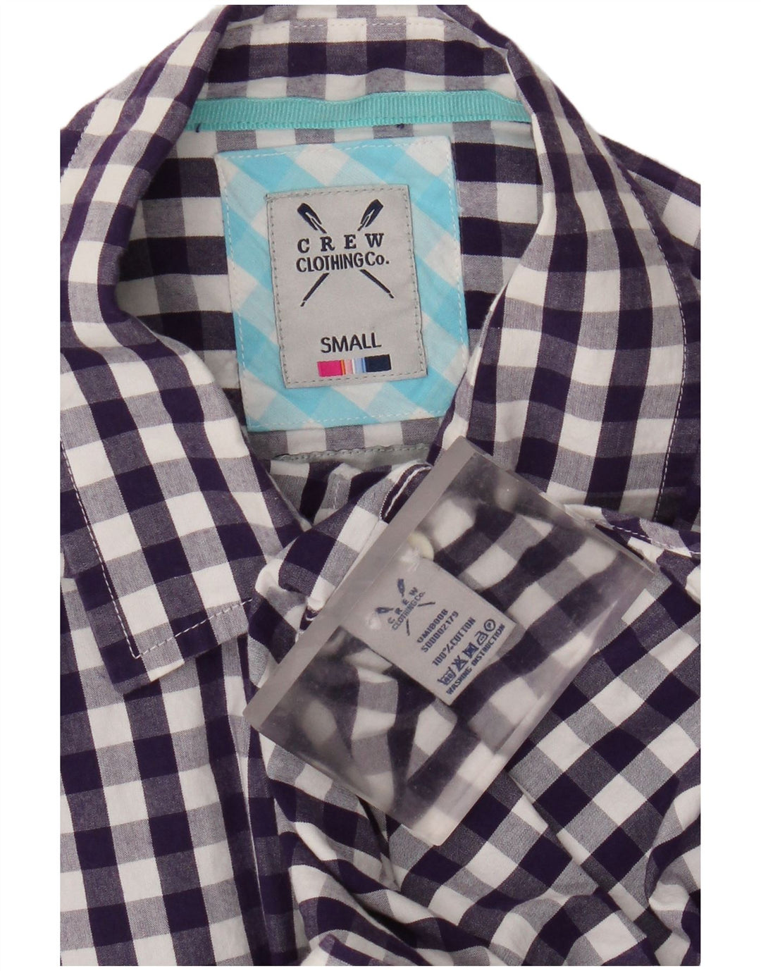 Crew Clothing Мужская рубашка маленького размера из хлопка в мелкую фиолетовую клетку