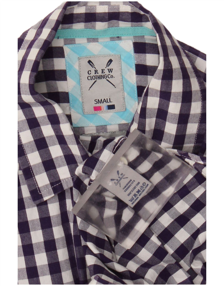 Crew Clothing Мужская рубашка маленького размера из хлопка в мелкую фиолетовую клетку