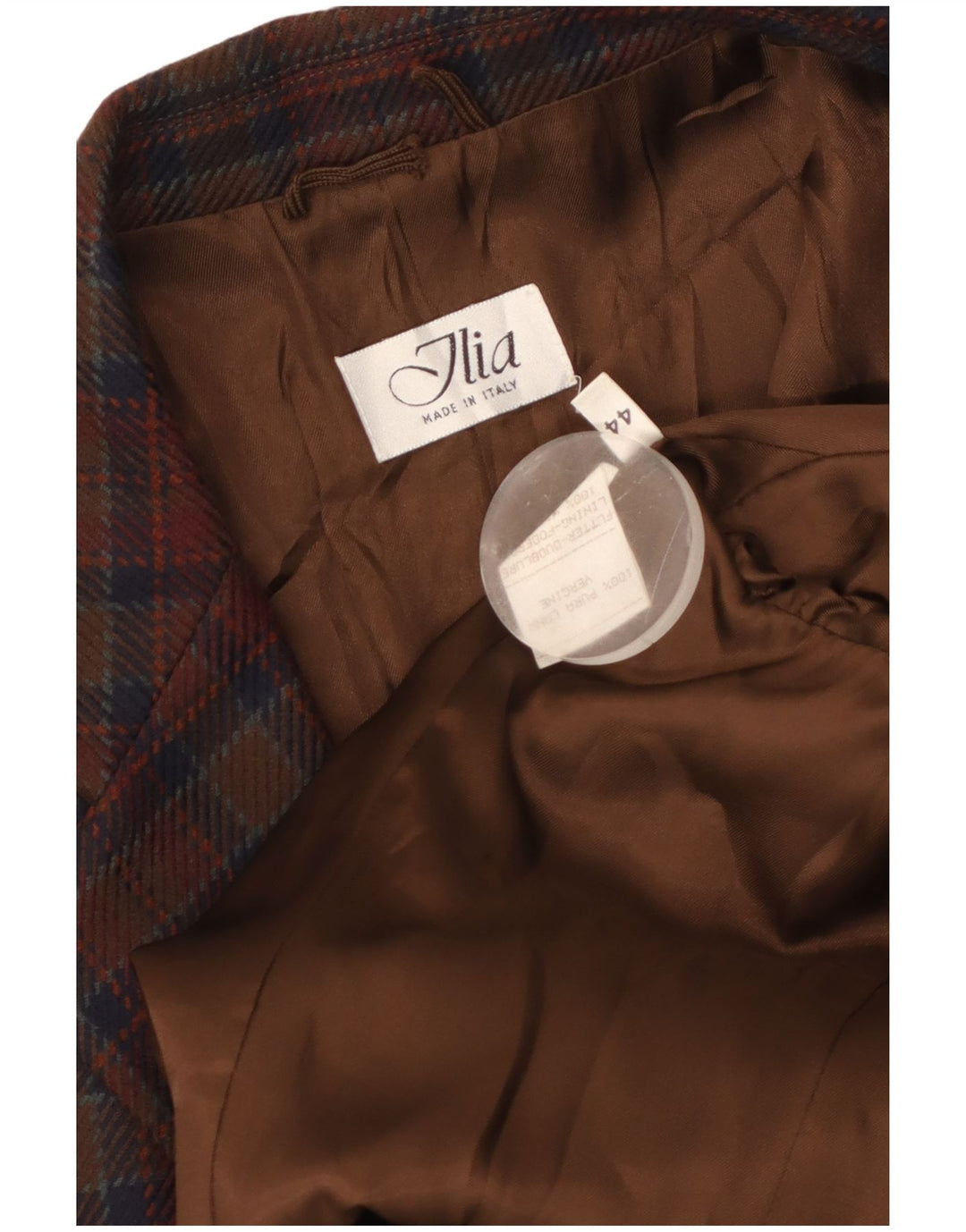 ВИНТАЖНЫЙ женский пиджак на 2 пуговицах IT 44, средний коричневый цвет в клетку из натуральной шерсти