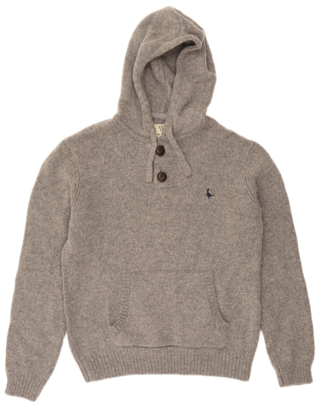 Мужской джемпер с капюшоном и пуговицами Jack Wills, средний серый шерстяной свитер