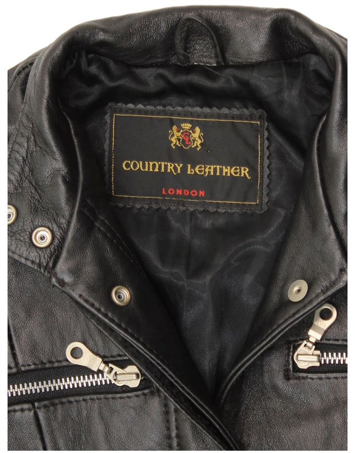 ВИНТАЖНОЕ женское кожаное пальто UK 8 маленькое черное кожаное