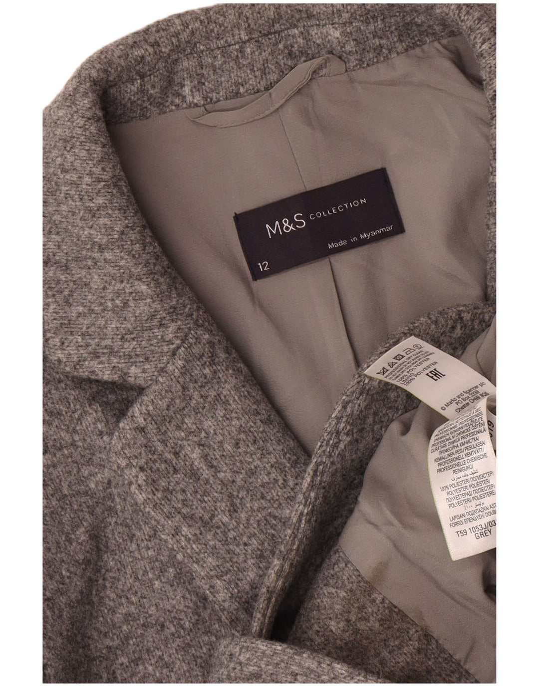 Женский пиджак на 2 пуговицах Marks & Spencer, Великобритания 12, средний серый полиэстер
