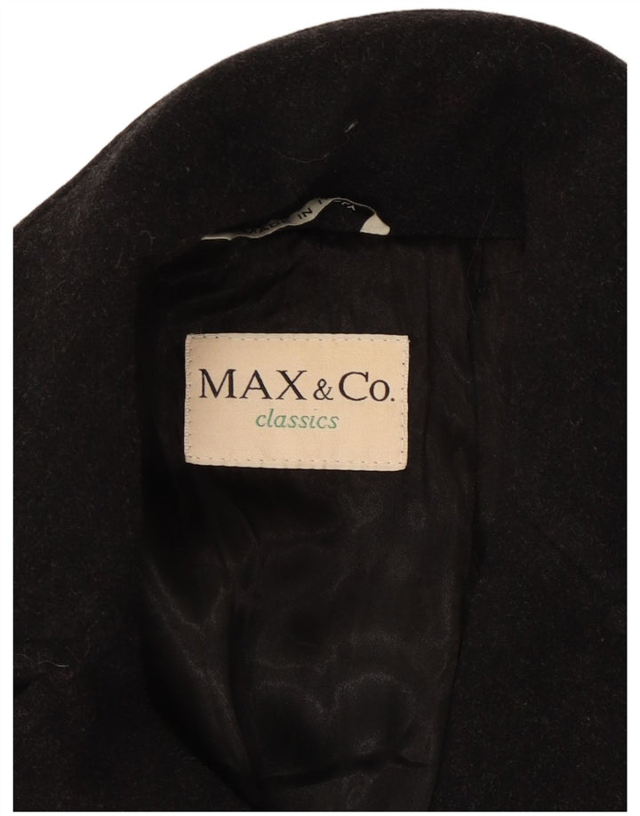 Женское двубортное пальто оверсайз Max & Co. UK 10, маленькое черное шерстяное пальто