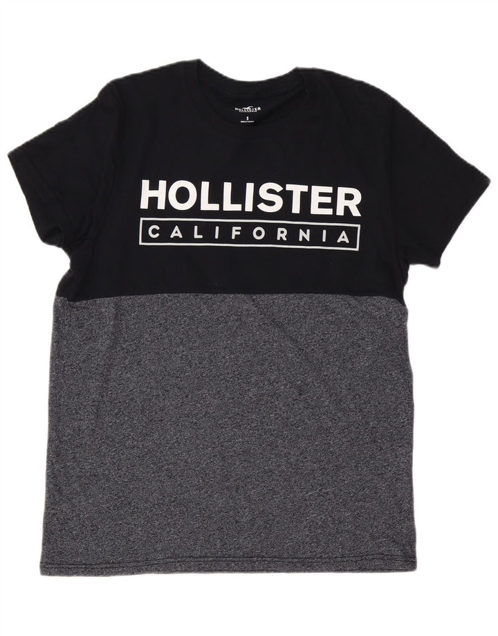 Мужская футболка с рисунком HOLLISTER, маленькая, черная, с цветными блоками