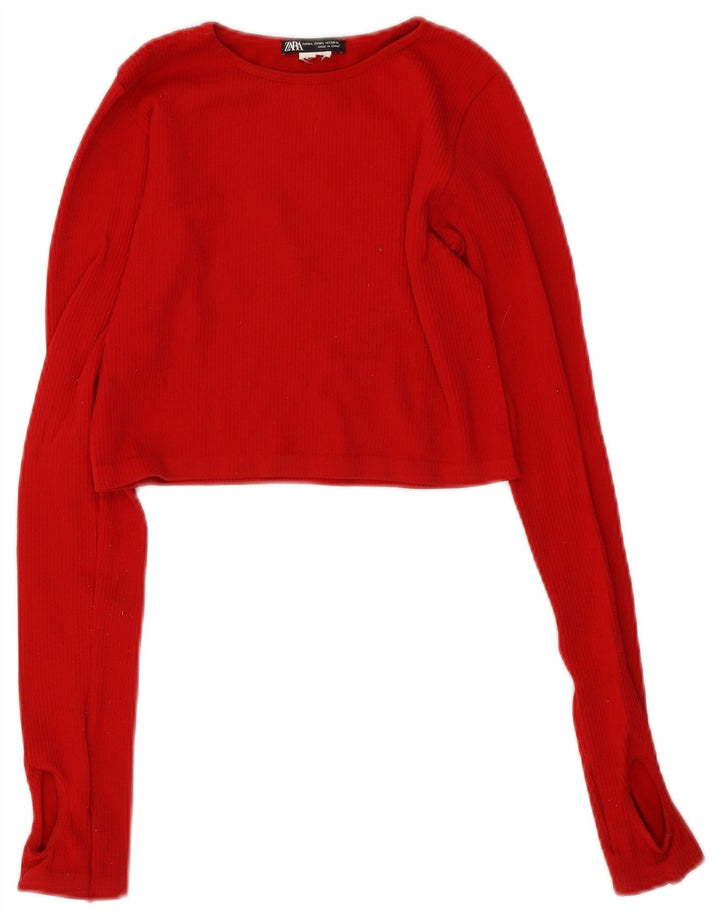 Женский укороченный топ с длинными рукавами Zara UK 12, средний красный