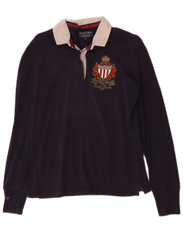 Рубашка поло женская с длинным рукавом POLO RALPH LAUREN UK 12, средний темно-синий