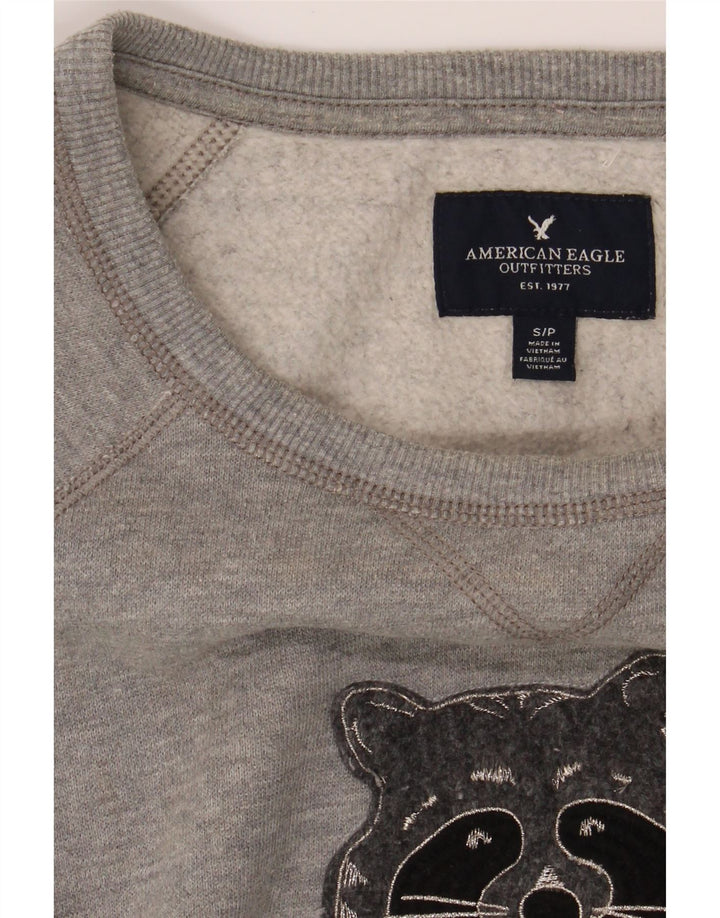AMERICAN EAGLE Mens Graphic Sweatshirt Jumper Small Grey Cotton Vintage American Eagle and Second-Hand American Eagle from Messina Hembry 