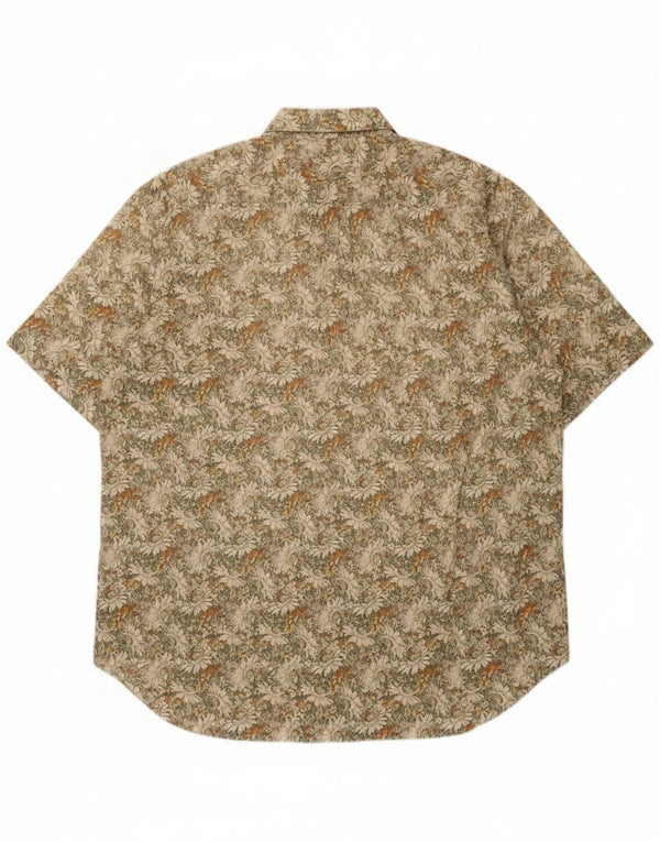 Vintage Mens Short Sleeve Shirt Size 44 17 1/2 XL Green Floral Cotton