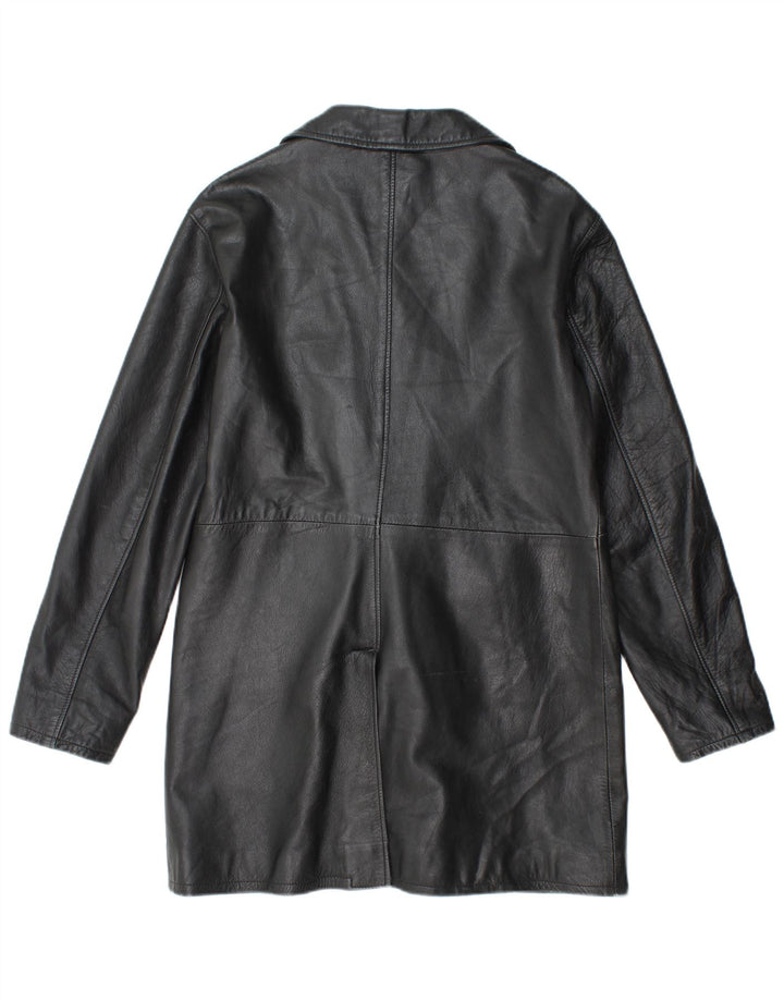 ВИНТАЖНОЕ женское кожаное пальто UK 18 XL, черное кожаное