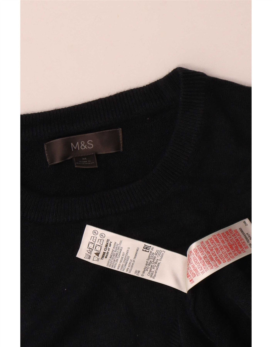 Мужской джемпер с круглым вырезом Marks & Spencer среднего размера, темно-синий, акрил