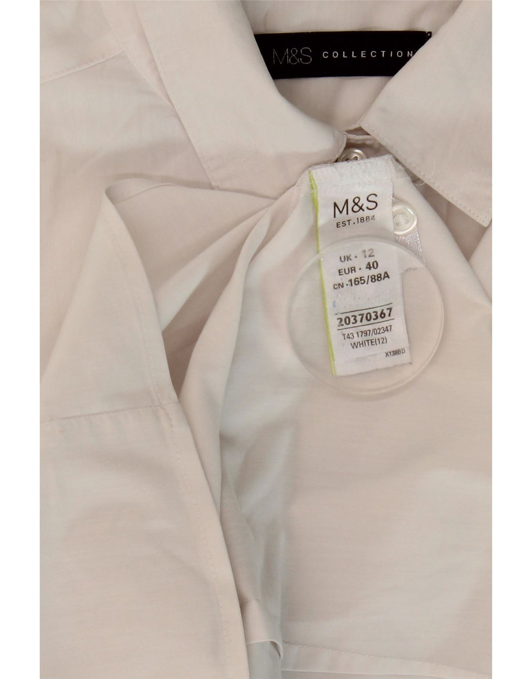 Женская рубашка с коротким рукавом Marks & Spencer UK 12, средний белый хлопок