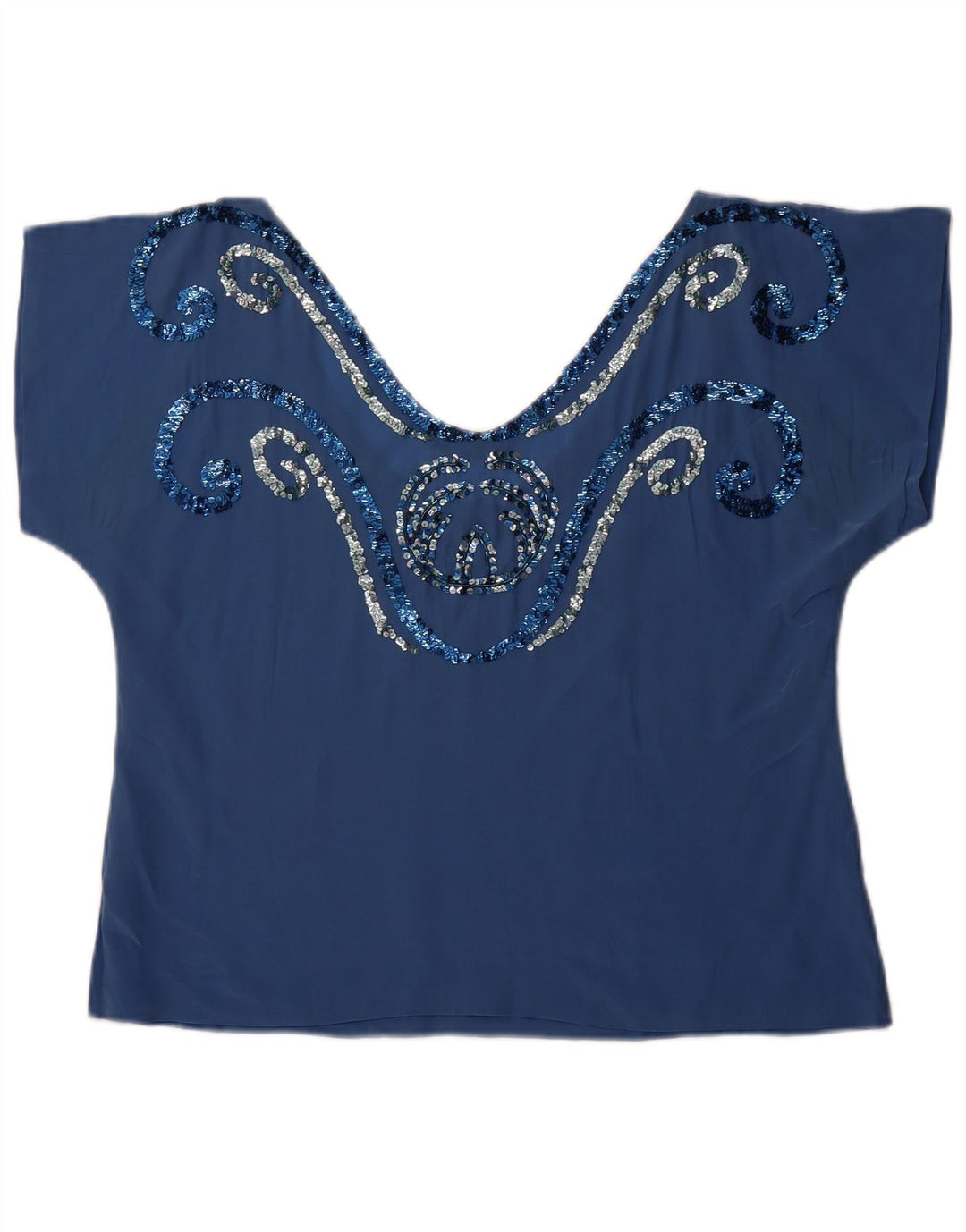 VINTAGE Womens Crop Blouse Top UK 14 Medium Blue