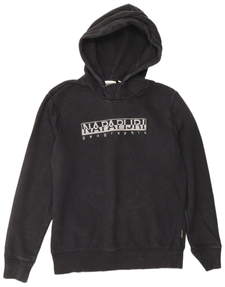 Napapijri Мужской джемпер с капюшоном с географической графикой, маленький темно-синий, хлопковый