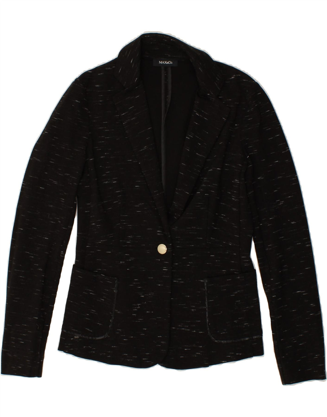 MAX & CO. Womens 1 Button Blazer Jacket UK 10 Small Black Flecked Viscose Vintage Max & Co. and Second-Hand Max & Co. from Messina Hembry 