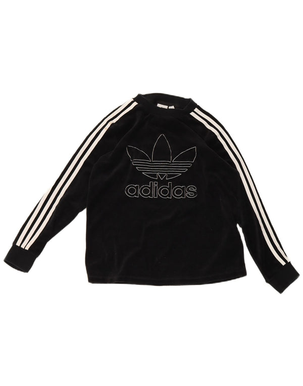 Adidas Женский бархатный топ с графическим рисунком с длинным рукавом UK 12, средний черный хлопок