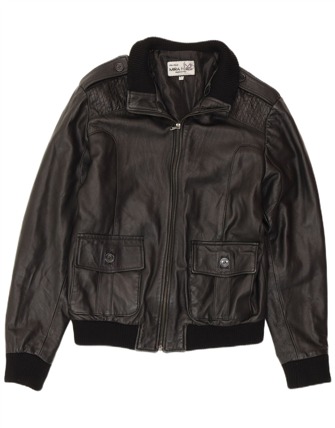 MIRA FURS Мужская кожаная куртка в стиле милитари IT 52 XL Черная кожа