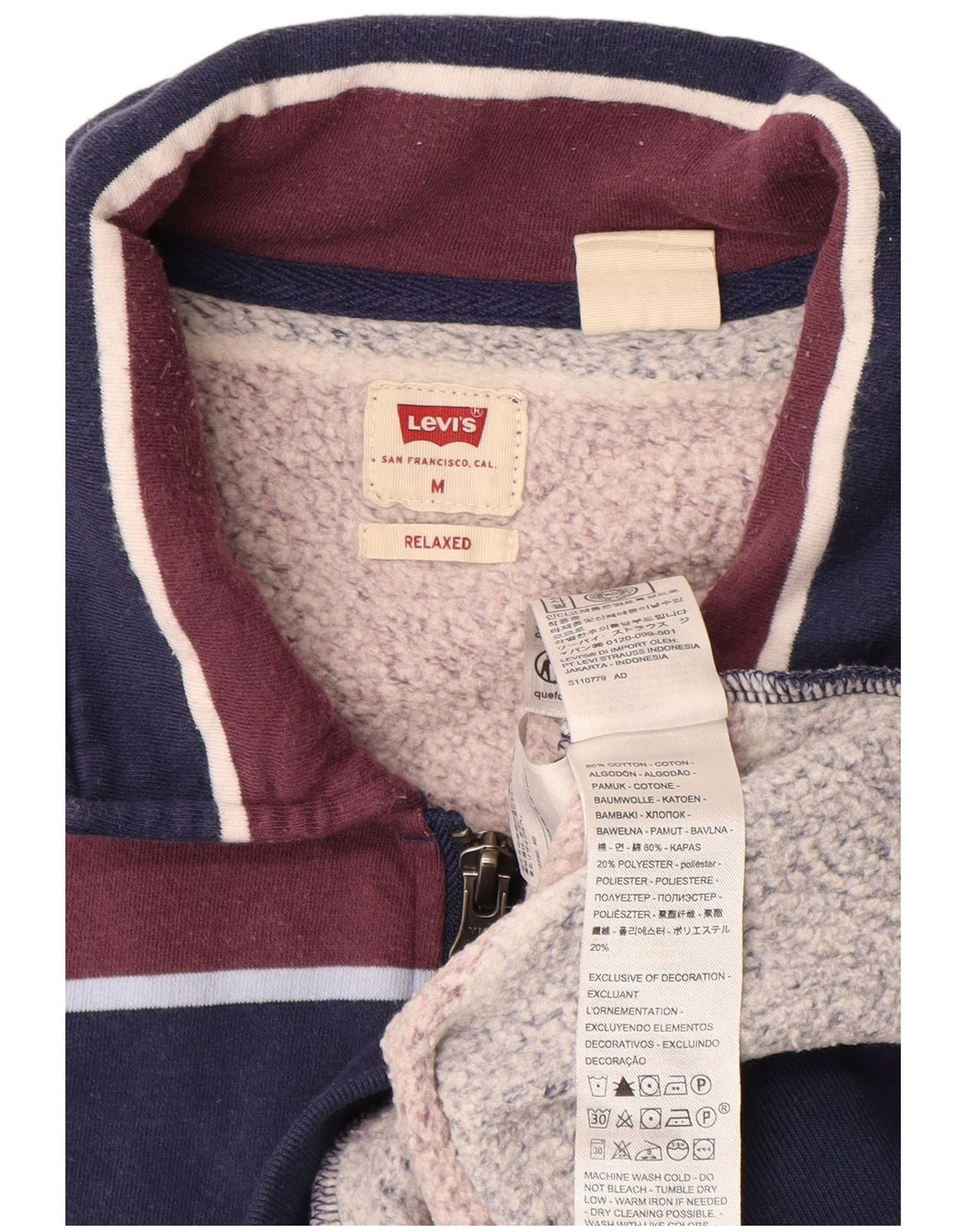 Мужской свободный свитшот с воротником на молнии LEVI'S, средний темно-синий в полоску