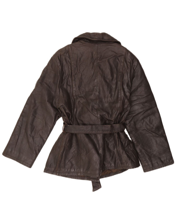 VINTAGE Женская двубортная кожаная куртка IT 46 Большая коричневая кожа