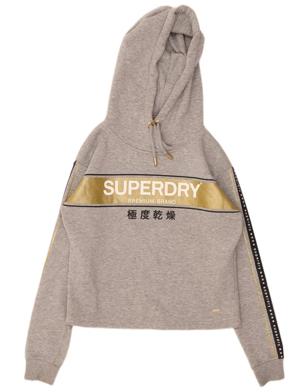 SUPERDRY Женский укороченный джемпер с капюшоном большого размера с рисунком UK 8, маленький серый