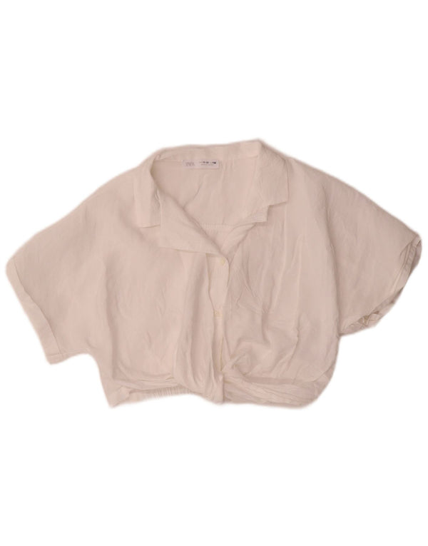Укороченная блузка-рубашка Zara для девочек 11–12 лет, белый модал