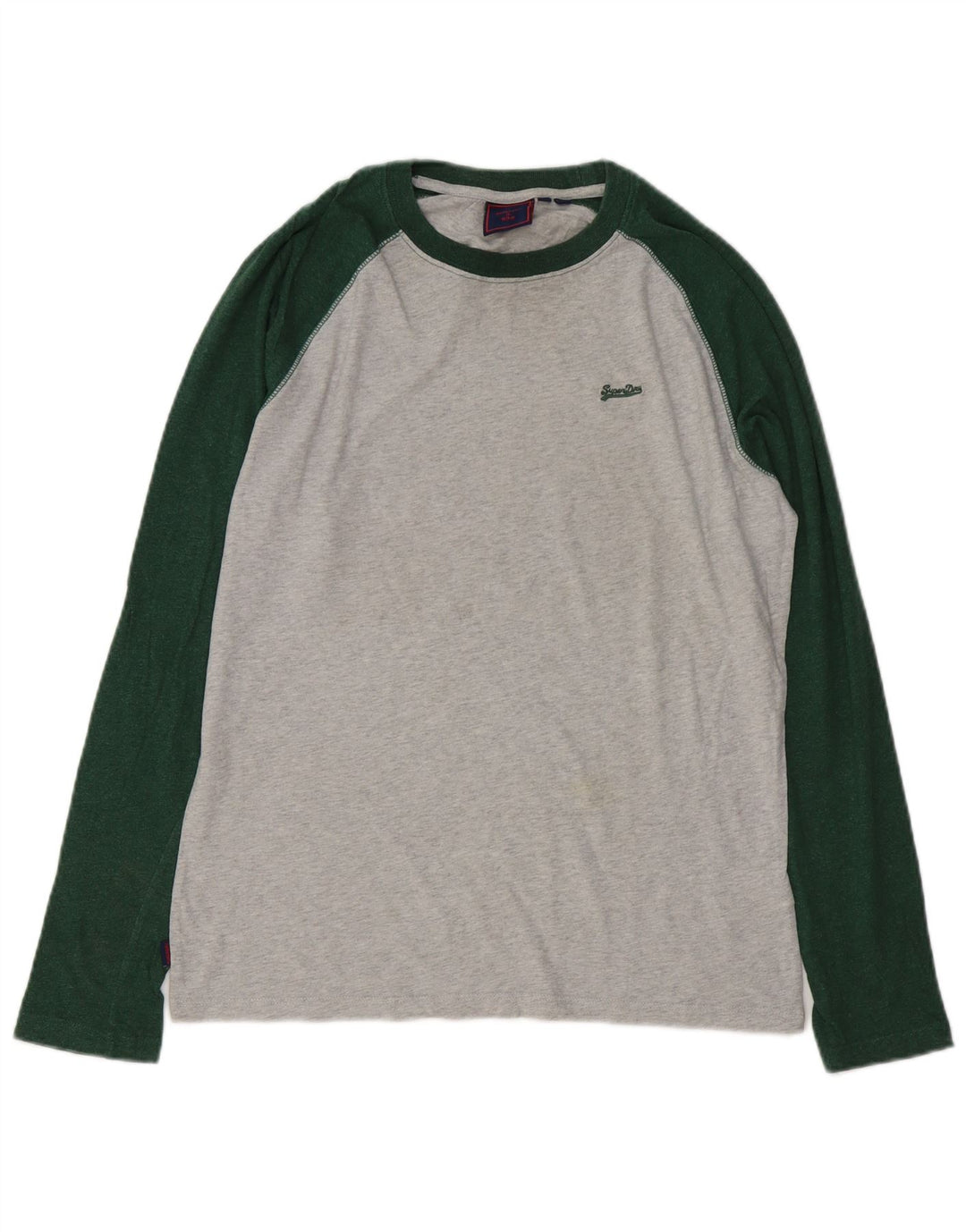 SUPERDRY Мужской топ с длинным рукавом, средне-серый, хлопок с цветными блоками