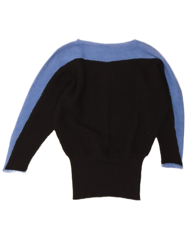 Винтажный женский джемпер с вырезом «лодочка», Великобритания, 18 XL, черный с цветными блоками