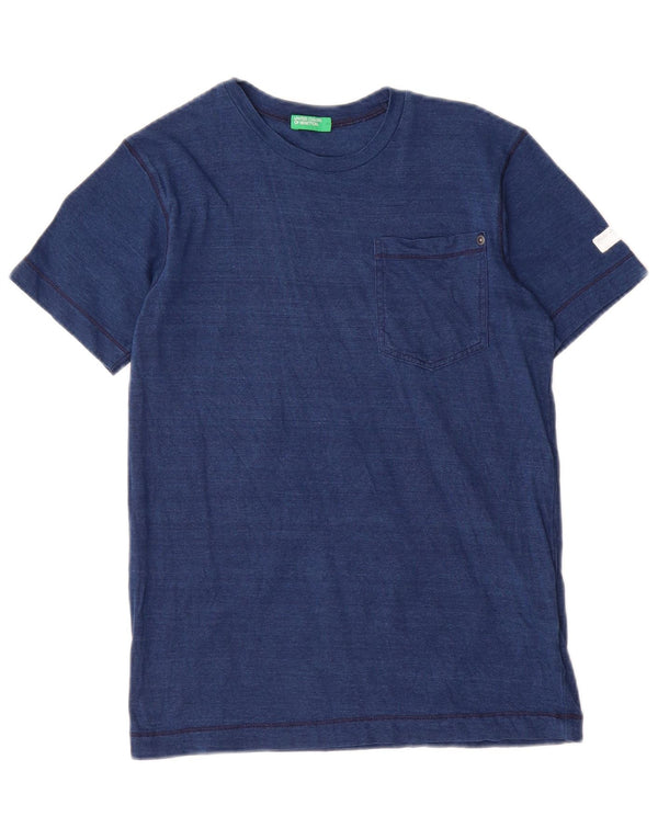 Футболка Benetton для мальчиков 10–11 лет, XL, темно-синяя, в тонкую полоску, хлопок