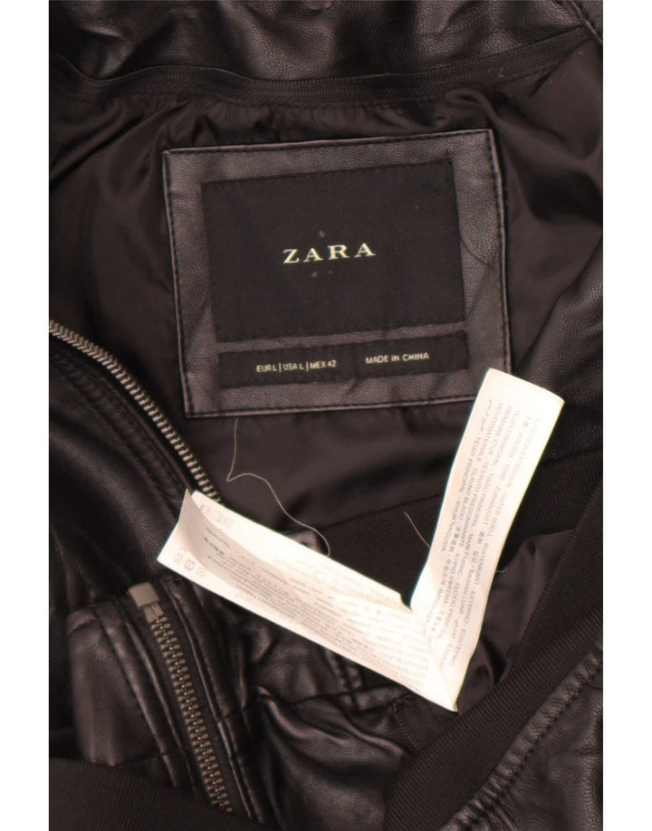 Мужской бомбер Zara UK 40 из искусственной кожи, большой черный полиэстер