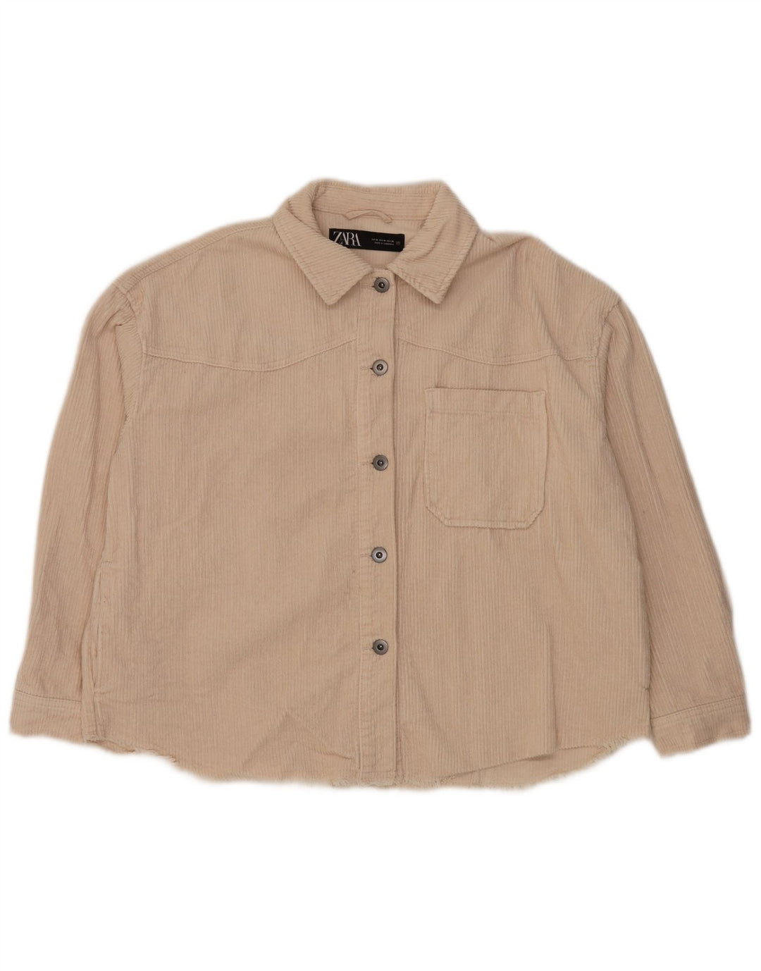 Женская вельветовая рубашка оверсайз ZARA UK 14, хлопковый средний оттенок белого цвета