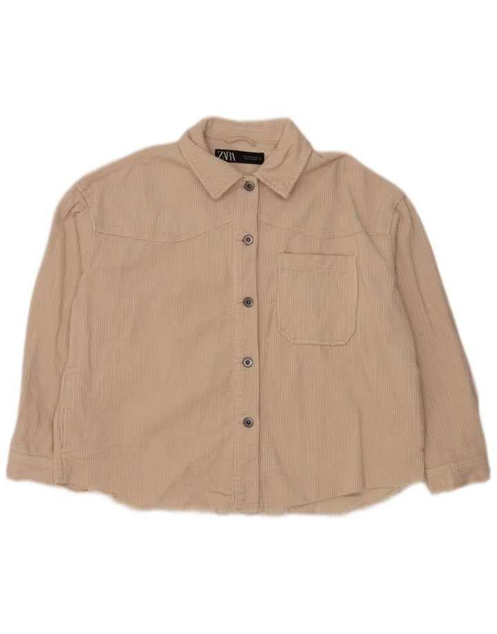 Женская вельветовая рубашка оверсайз ZARA UK 14, хлопковый средний оттенок белого цвета