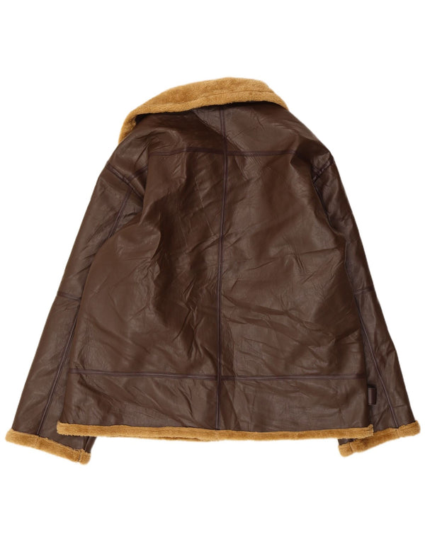 Винтажная мужская кожаная куртка из шерпа UK 42 XL Коричневая